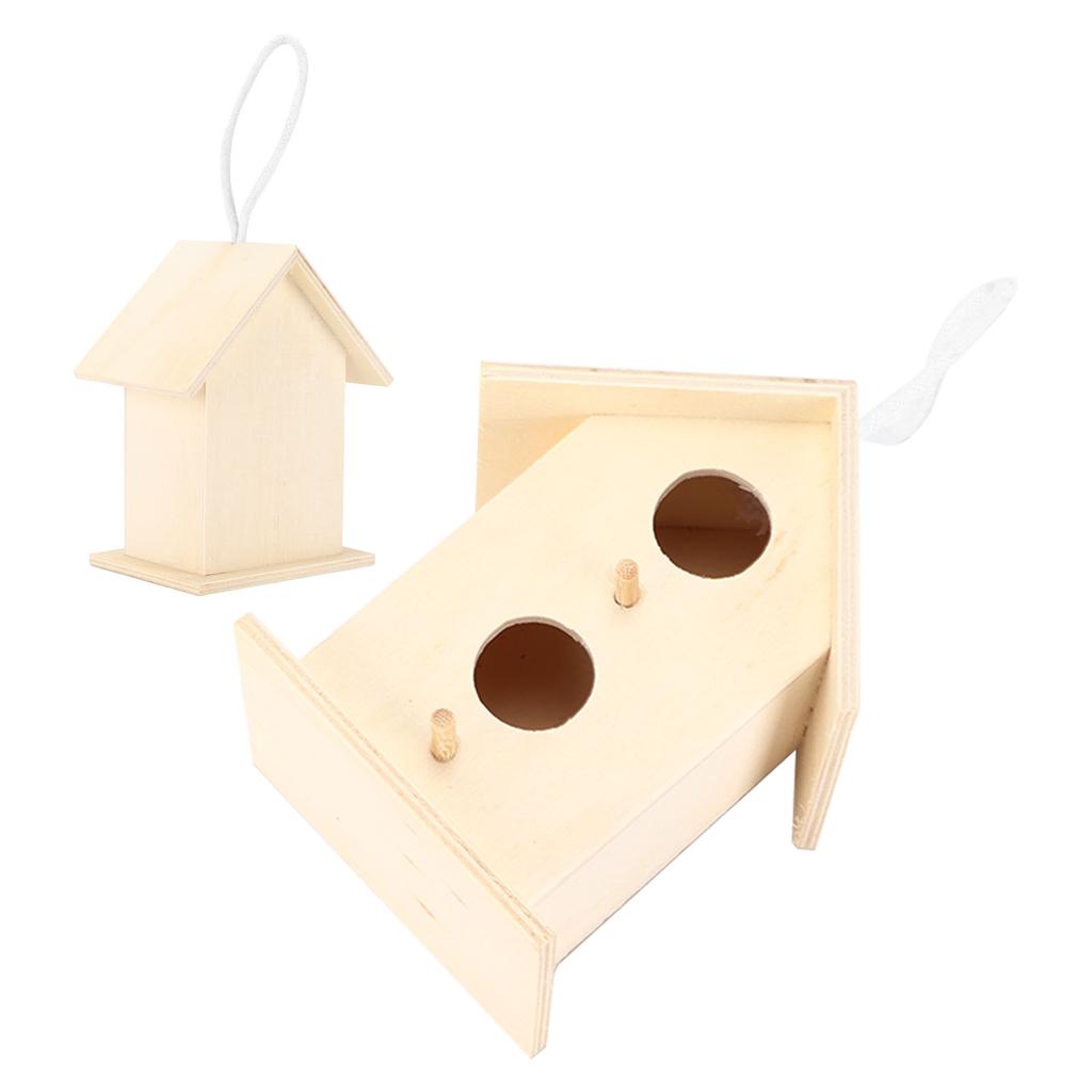 Innovative Wooden Birdhouse Natural and Safe DIY Wooden Small Birdhouse DecorationDouble Layer Two Hole No. 2