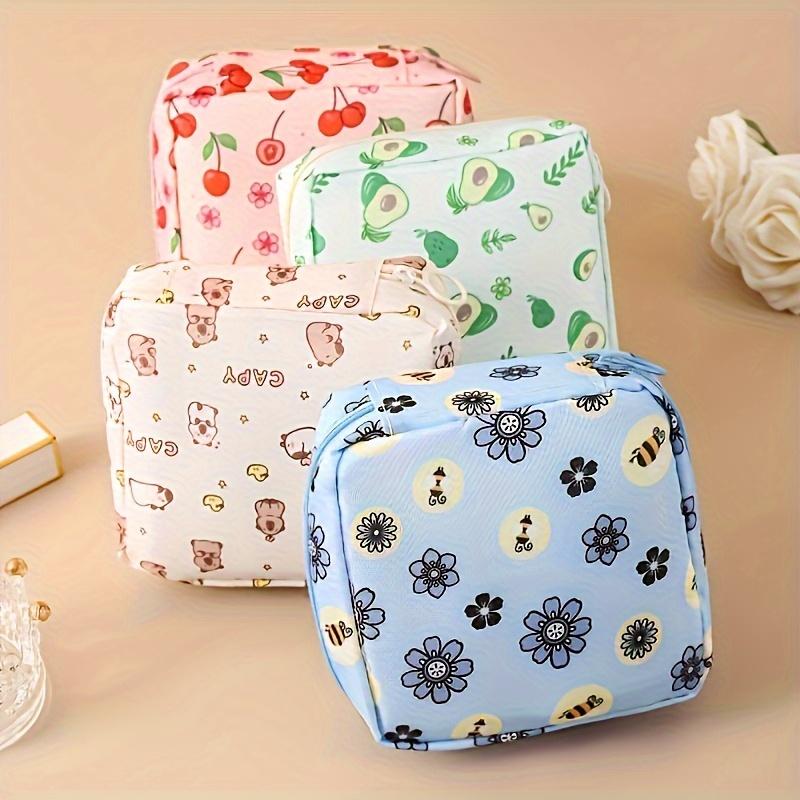 Cute Cartoon Girl Sanitary Napkin Storage Bag Portable Travel Pouch Large Capacity Sanitary Pad Organizer Travel Cosmetic Storage Data Cable Organizer