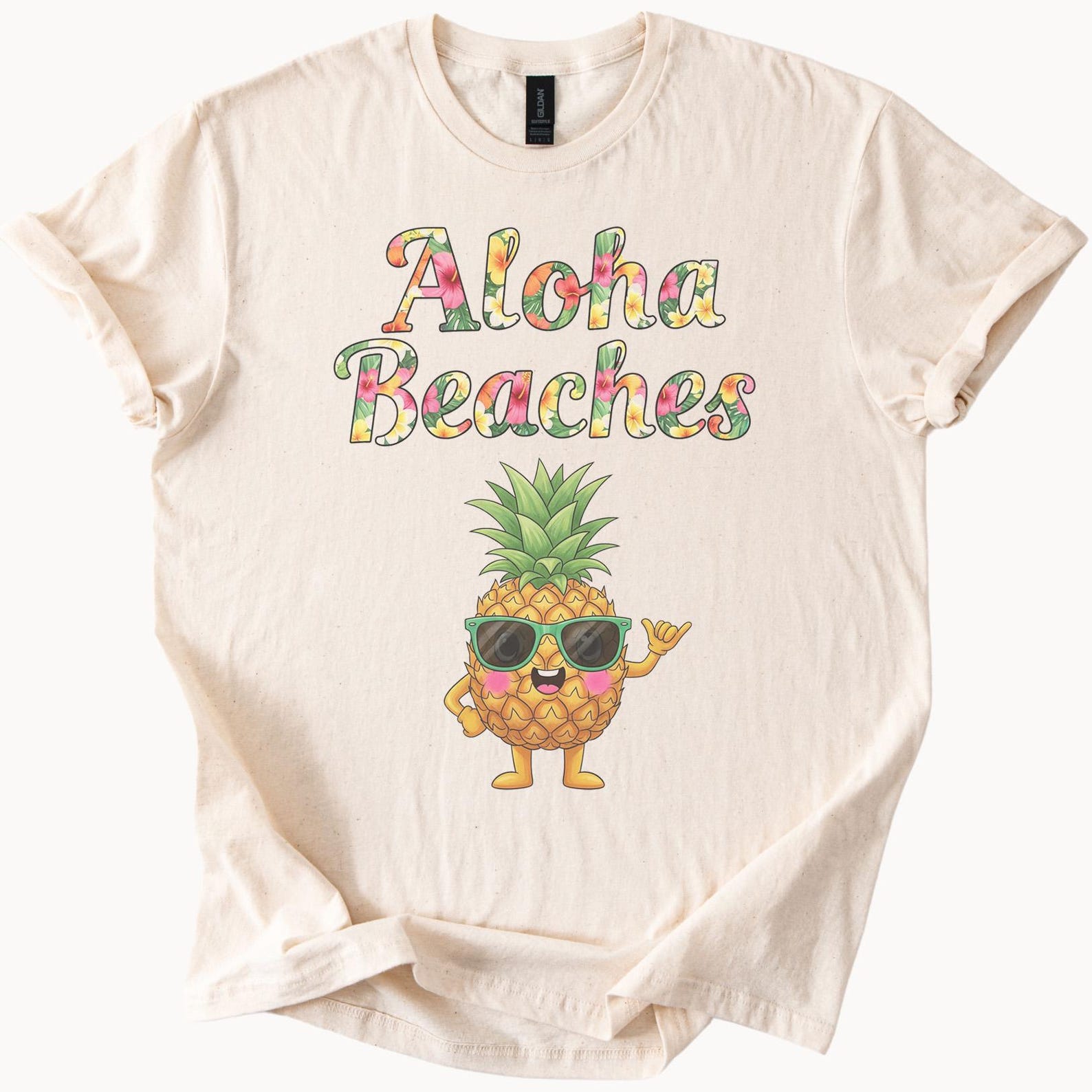 Aloha Beaches Pineapple Graphic T Shirt Cute Tropical Fruit Wearing Sunglasses Summer Beach Shirt Fun Hawaiian Vacation Tee 160