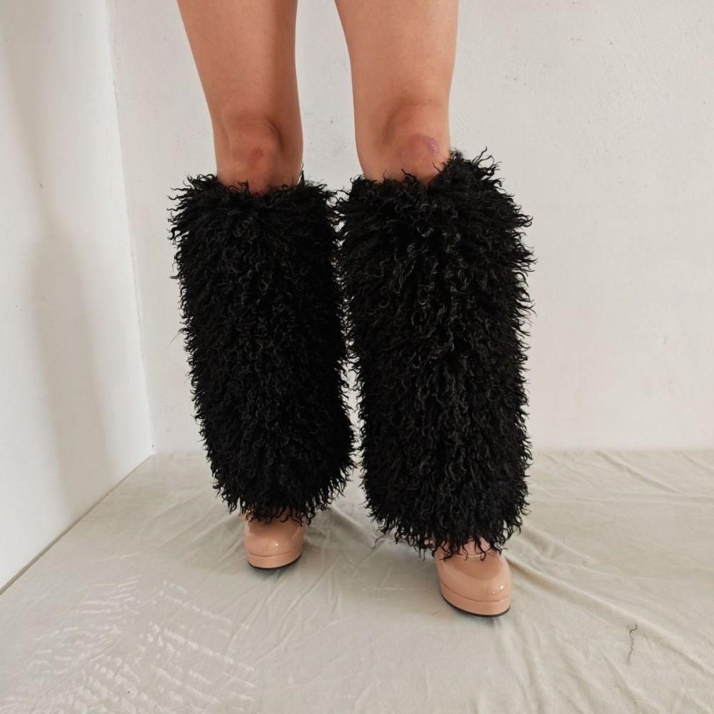 Y2K Curly Furry Leg Warmers 40cm Long Tube Sock Fashion Warm Knee Sleeve Spicy Girls