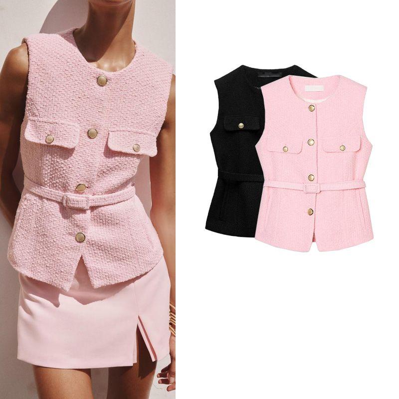 Spring and Summer New Women's Clothing Fashion Metal Clasp with Belt Punk Texture Vest Waistcoat 2132904