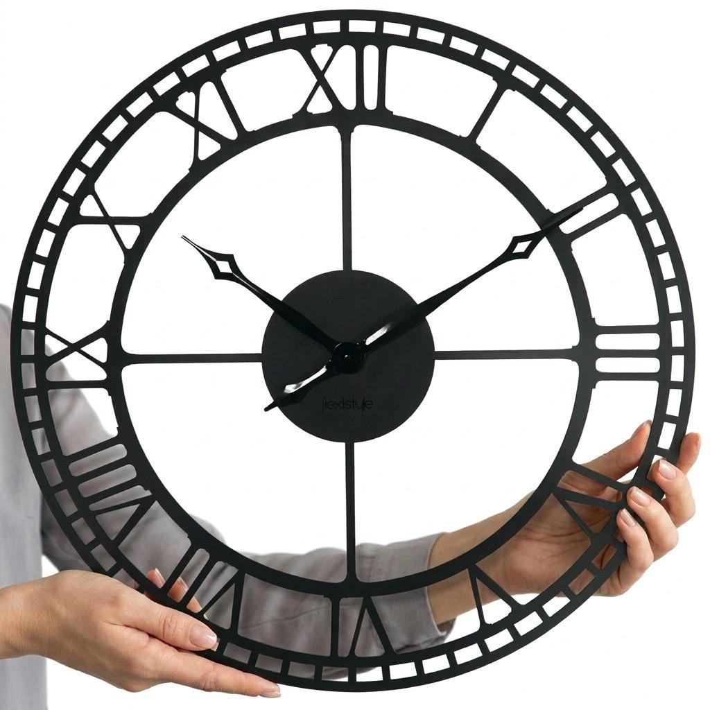 Retro black metal wall clock 50cm