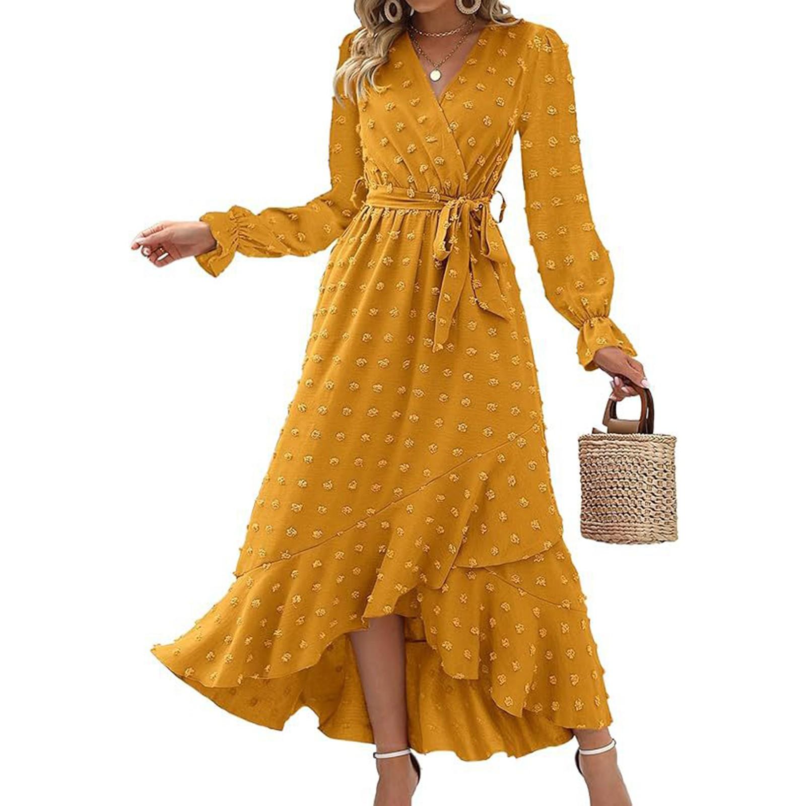 

Women s Summer Fashion Long Sleeve Color Dot Boho Corset Dresses XL жовтий