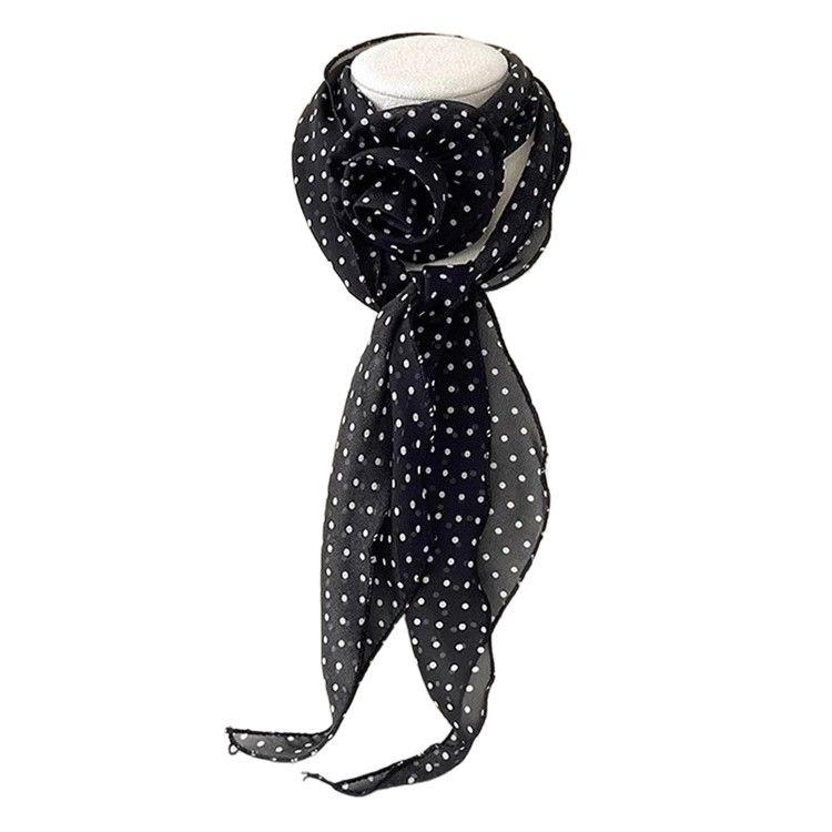 Korean atmosphere black polka dot rose silk scarf early autumn new fashion temperament versatile scarf accessories