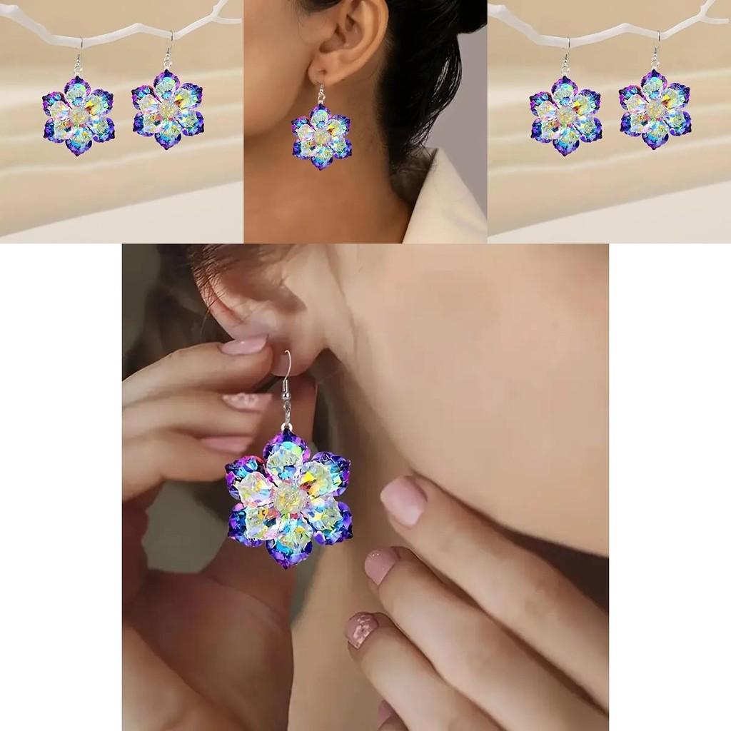 Winter Season Artistic Acrylic Earrings With Crystal Clear Snowflake And Leaf Patterns For Women