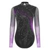 Womens Figure Skating Leotard Rhinestone Long Sleeve Hollow Out Design Ballet Gymnastic Training Bodysuit