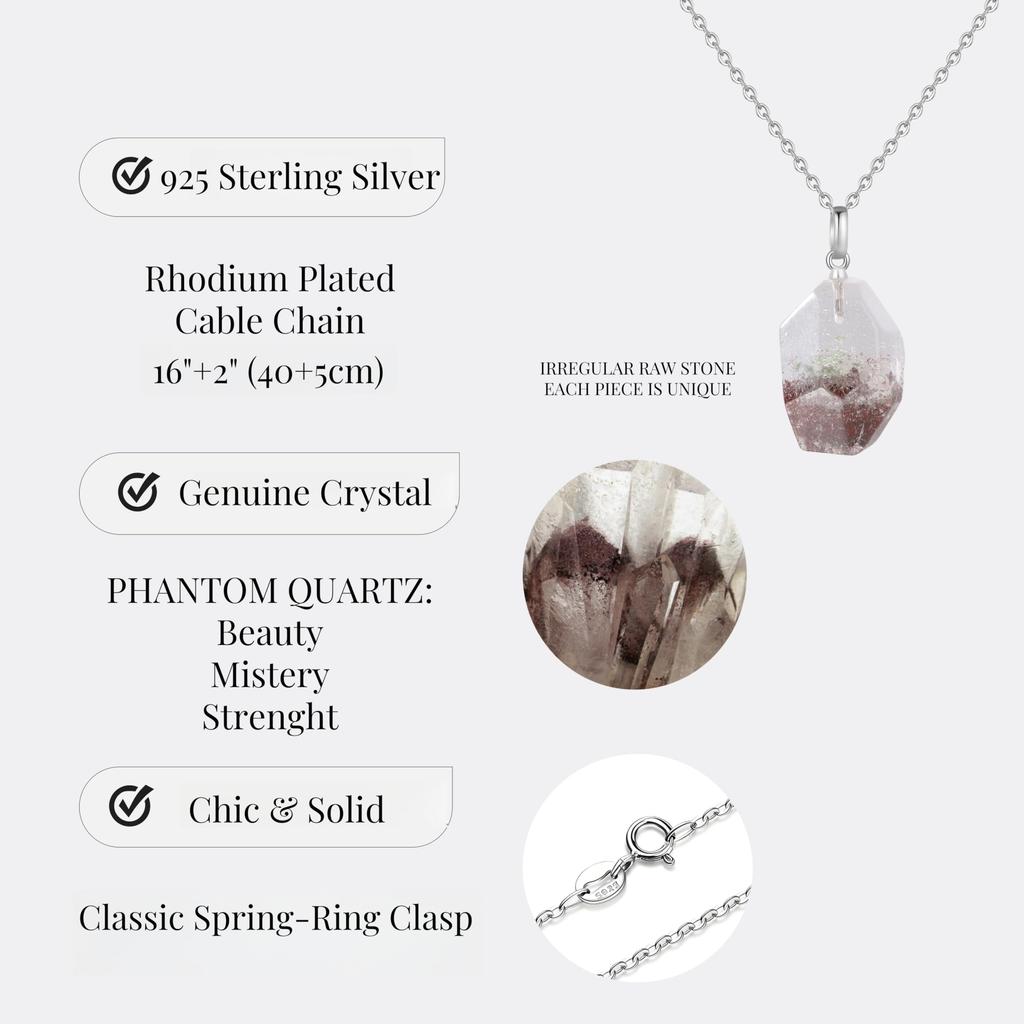 [KOAI] Crystal Raw Stone Phantom Quartz Power Stone Necklace for Women