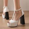 Fashion Summer Super High-heeled Sandals Women Platform Thick Heels Sexy Fish Mouth T-Band Strap Buckle Fashion Shows Party Shoes Ladies