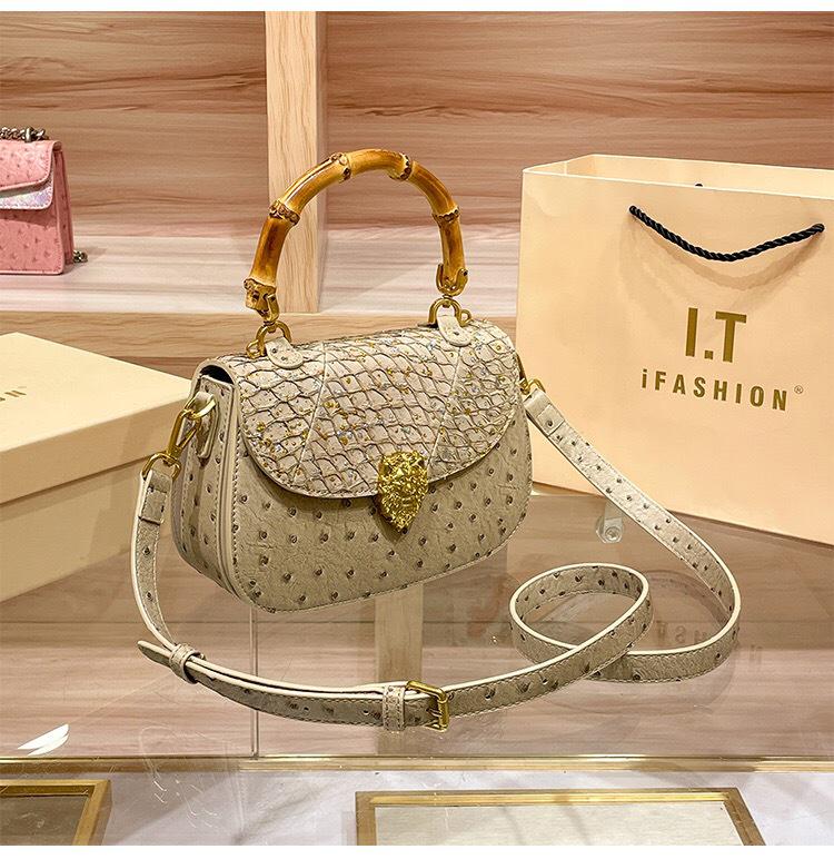 

Женская сумка-седло кроссбоди из натуральной кожи с узором под страуса и бамбуковой ручкой 2024 абрикосовый