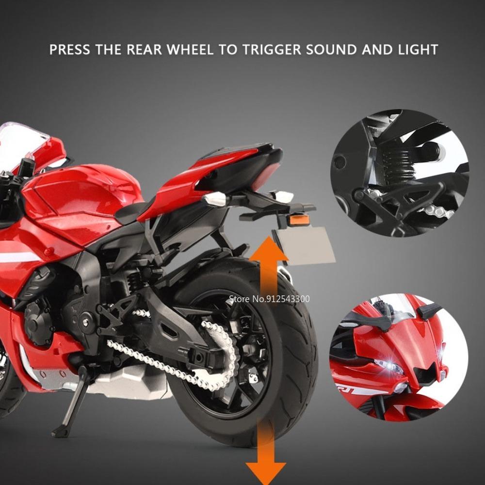 1/12 YAMAHA R1 Spielzeugmotorradmodell Legierung Diecast mit Sound Licht Gummireifen Maßstabsmodell Motorrad Spielzeug für Kinder Sammlung