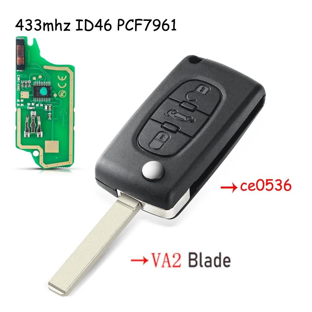KEYYOU 2 3 Buttons For Peugeot 207 307 308 407 607 807 433MHz ID46 7941 CE0536 CE0523 VA2/HU83 Blade Flip Car Key Fob ASK FSK