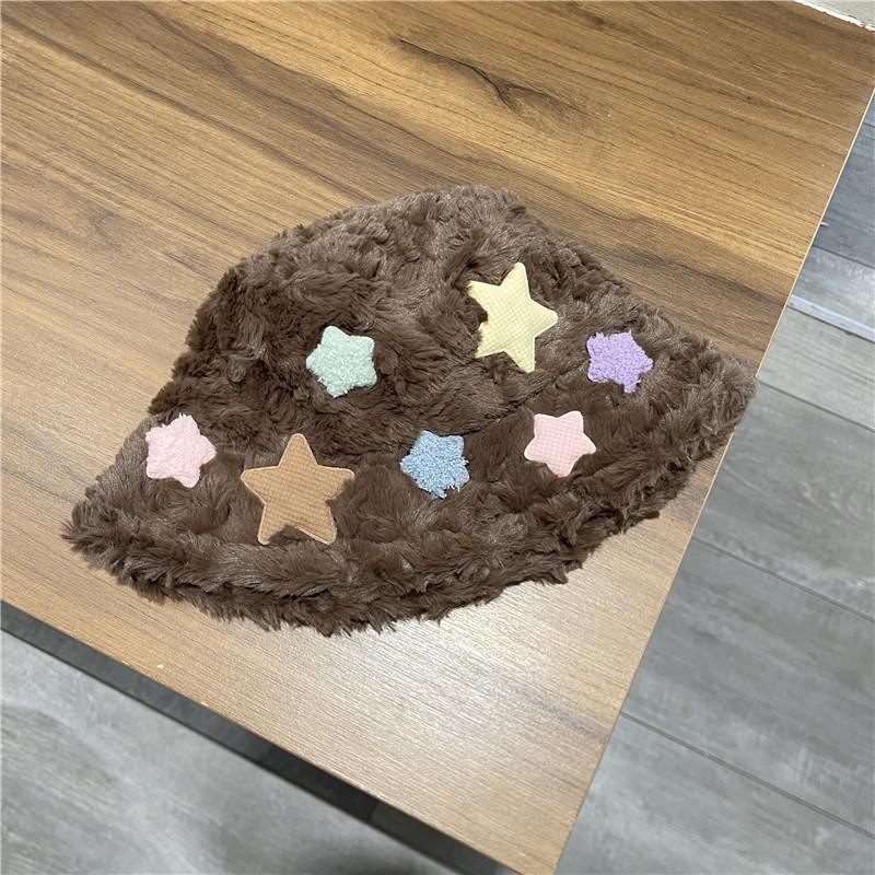 Stars Fisherman Fluffy Hat Autumn And Winter Sweet And Lovely Lamb Wool Warm Hat