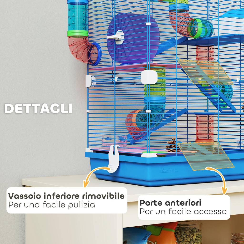 5-Tier Hamster Cage with Tubes, Wheel, Ladders, House and Bottle, 46x30x58 Cm