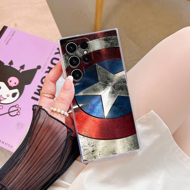 Marvel Captain America Shield Transparent Case For Samsung Galaxy S26 S25 Ultra S24 S22 S26 Plus S20 S23 S21 S25 FE Clear Cover