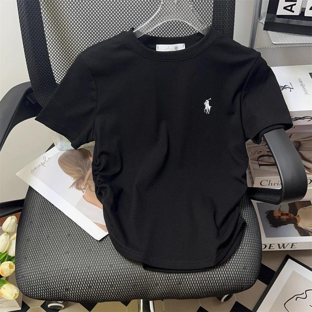 European Style Horse Logo Slim Fit Pleated Short-Sleeve T-Shirt 2026