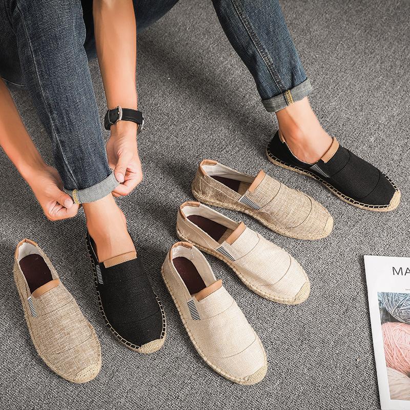 Fashion Hemp Rope Loafers Shoes Men Summer Casual Shoes Soft Slip-On Flats Anti-Slip Canvas Shoes Breathable Walking Male Shoes