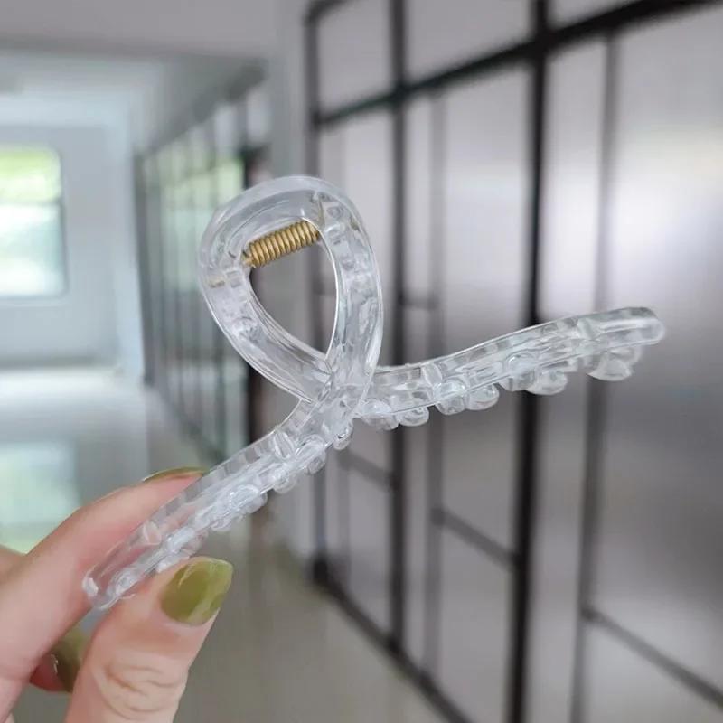 Korean Simple Solid Color Hair Claw For Women Crab Clip Fashion Acrylic Cross Big Hairpins Girls Accessories