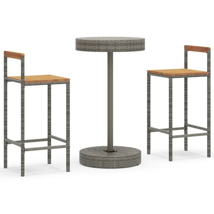 VidaXL 3-piece Garden Bar Set Grey Poly Rattan/solid Acacia Wood, Bar Table Set, Table and Bar Chair of 3187719