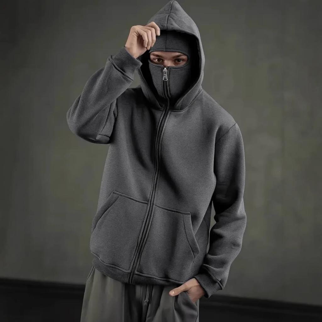 Zipper hooded sweater men's high-end trend fleece jacket masked men's and women's couples top