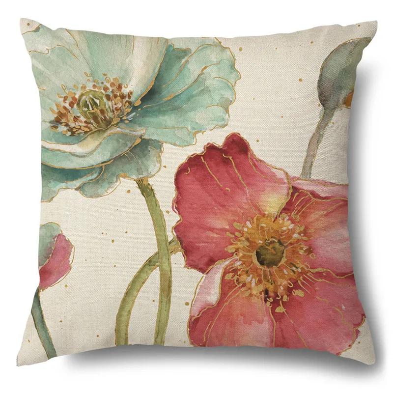 Rose Flower Butterfly Printing Cotton Linen Pillowcase Modern Living Room Decorative Sofa Cushion Cover Home Pillow Cover