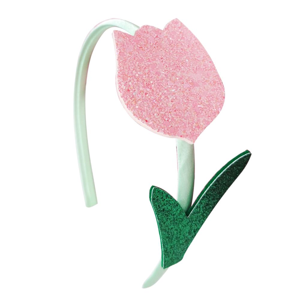 Glitter Flower Headbands Sweet Tulip Hairband Children Head Bands For Girls Sequin Printed Heart Headband Kids Hair Piece