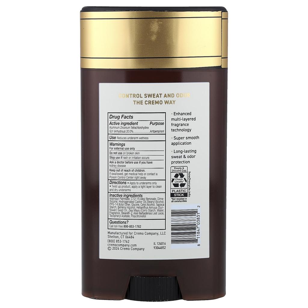 Cremo Antiperspirant & Deodorant, Italian Bergamot, 75g (2.65oz)