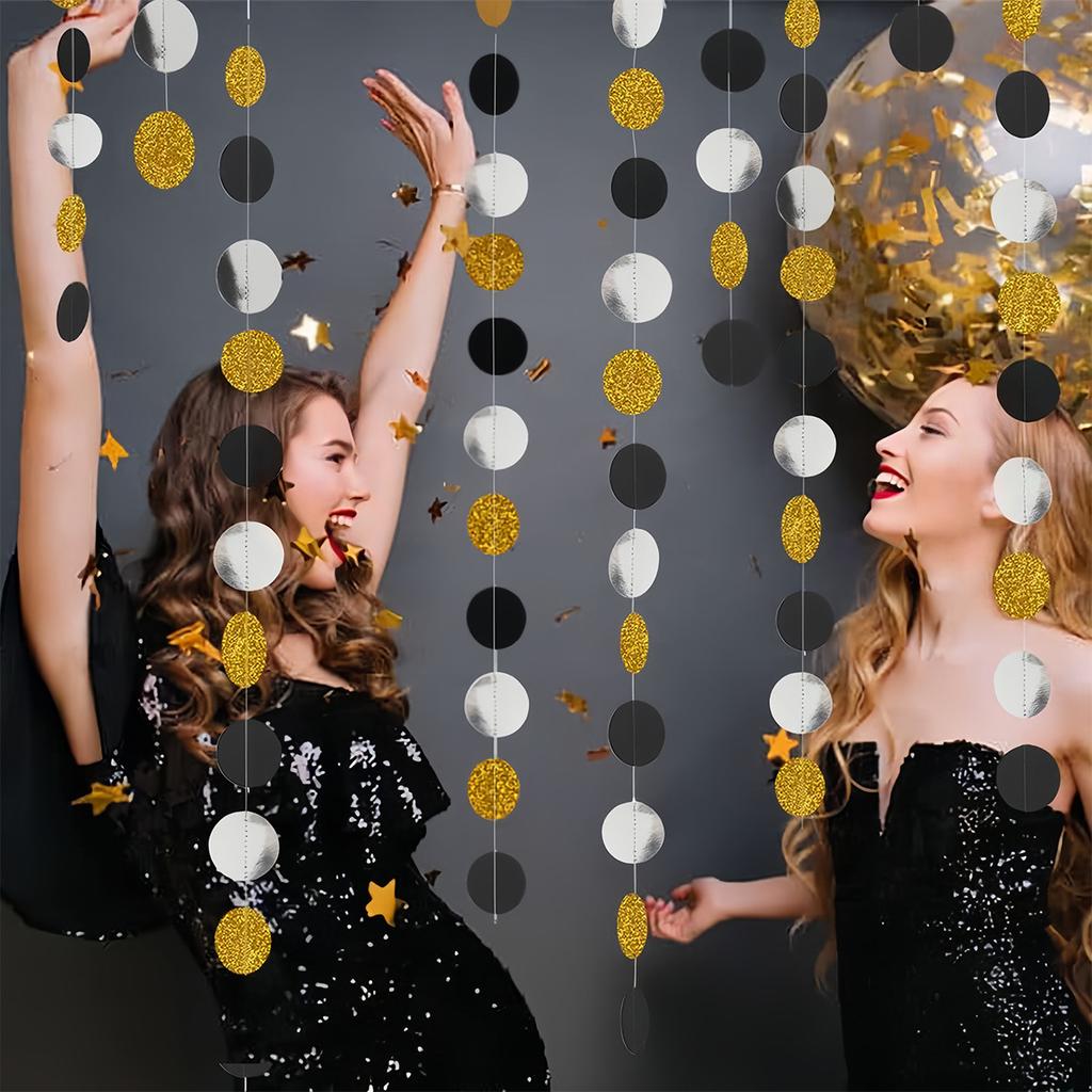2M Länge Elegante Schwarze & Goldene Glitzer Sternengirlande - Perfekt für Neujahr, Geburtstags- & Hochzeitsdekorationen