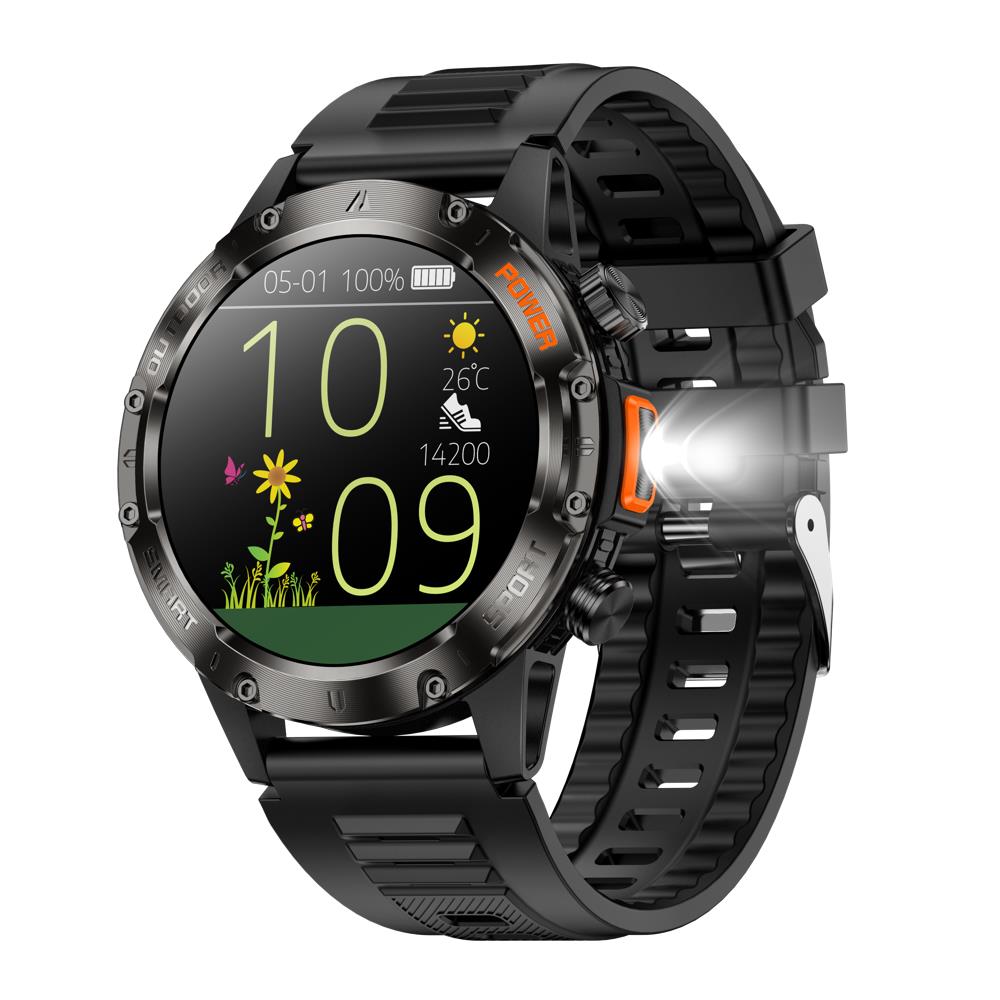 

Blue Tooth Call Smartwatch Outdoors LED Flashlight Smart Watches Men DIY Video Dial Health Monitor 100+ Sports Modes Waterproof
