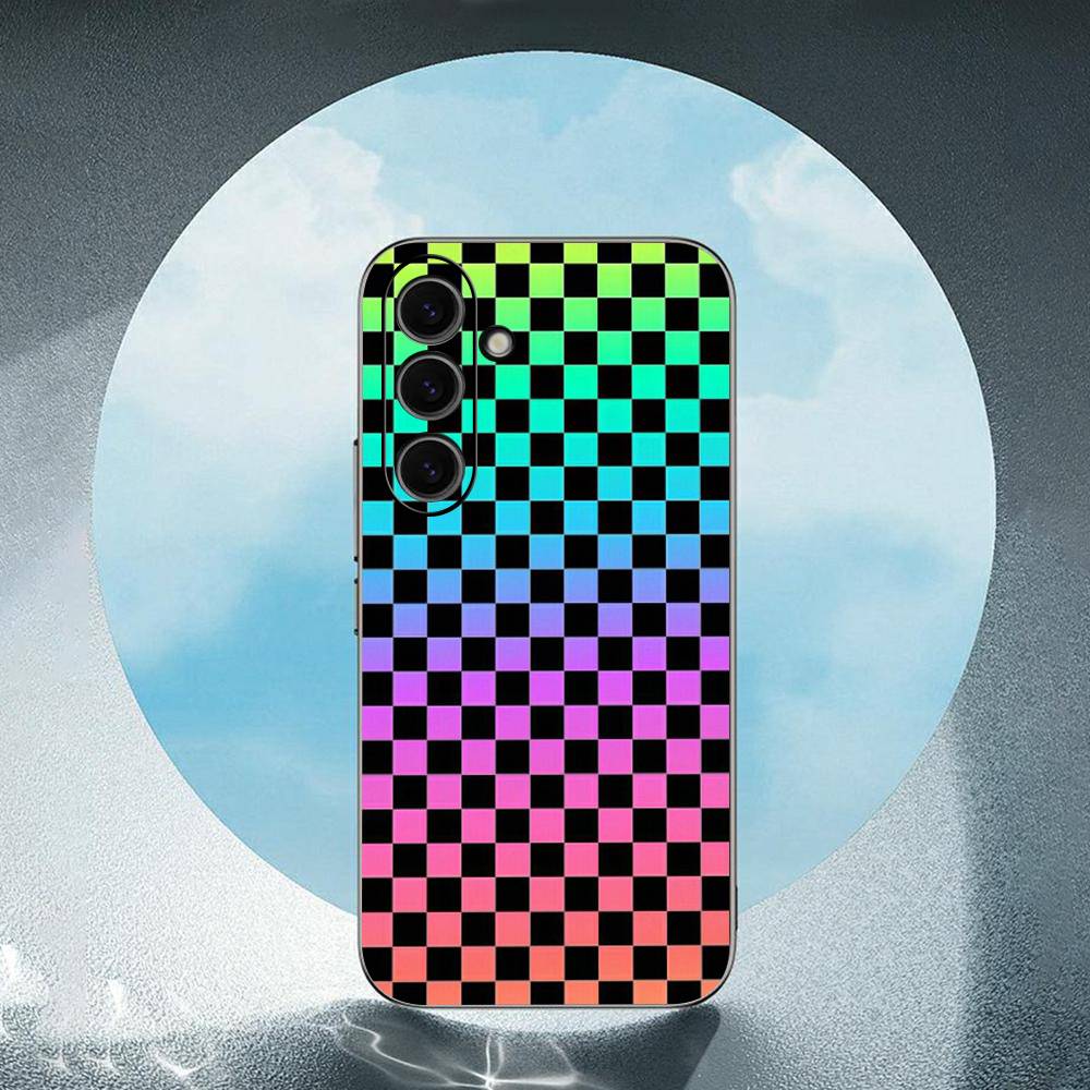 Checkerboard Checkered Luxury Black Phone Case For Samsung Galaxy S23 S24 S25 Ultra S22 Plus S21