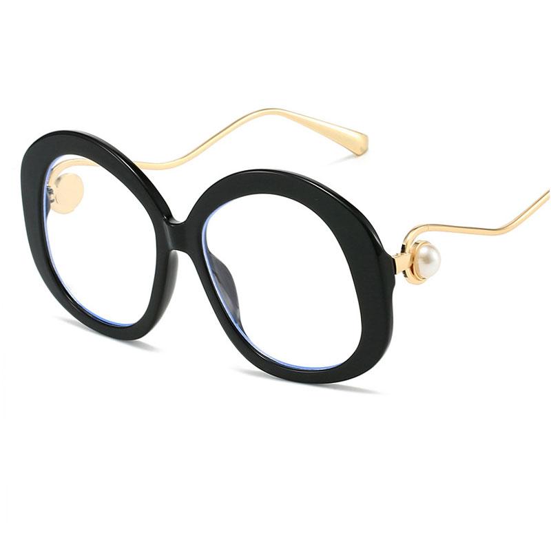 Anti Blue Light Reading Glasses Women Elegant Pearl Retro Big Frame Flower Round Transparent Eyewear