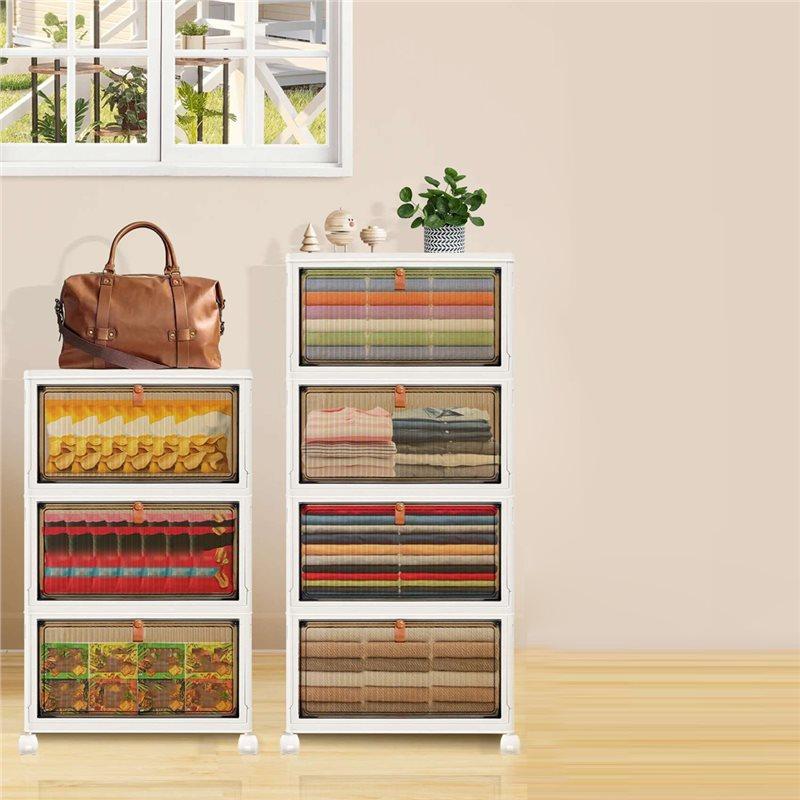 Foldable Plastic Storage Unit, 3/4 Tier Sturdy PP Material Stackable Storage Boxes With Lids For /Clothes