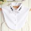 Linbaiway Fashion Women Fake Collar Shirt Beads Detachable Collars Chiffon Lapel Blouse Top Female White Clothes Decor
