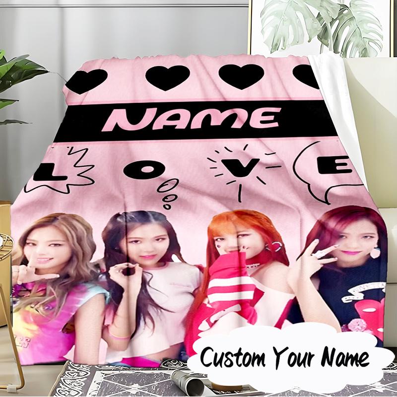 Custom Name Kpop BP Group Blanket  Ideal Bedding Blanket Perfect for Travel, Camping, Living Rooms, Offices, Sofas, Fan Christmas gift