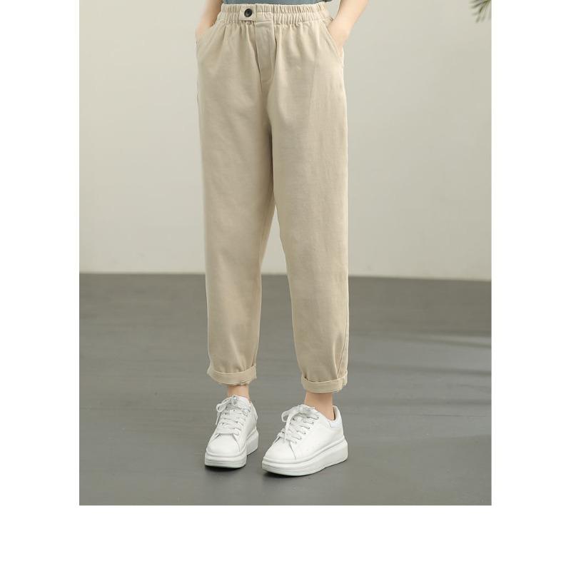 Autunno 2026 Nuovi Pantaloni Casual Studente Retro Donna Colore Unico Vita Elastica Sottili Pantaloni Harun Pantaloni a Nove Quarti Tendenza