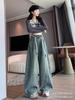 Women's Plus Size High Waist Wide Leg Retro Jeans - Spring & Autumn Casual Straight Fit