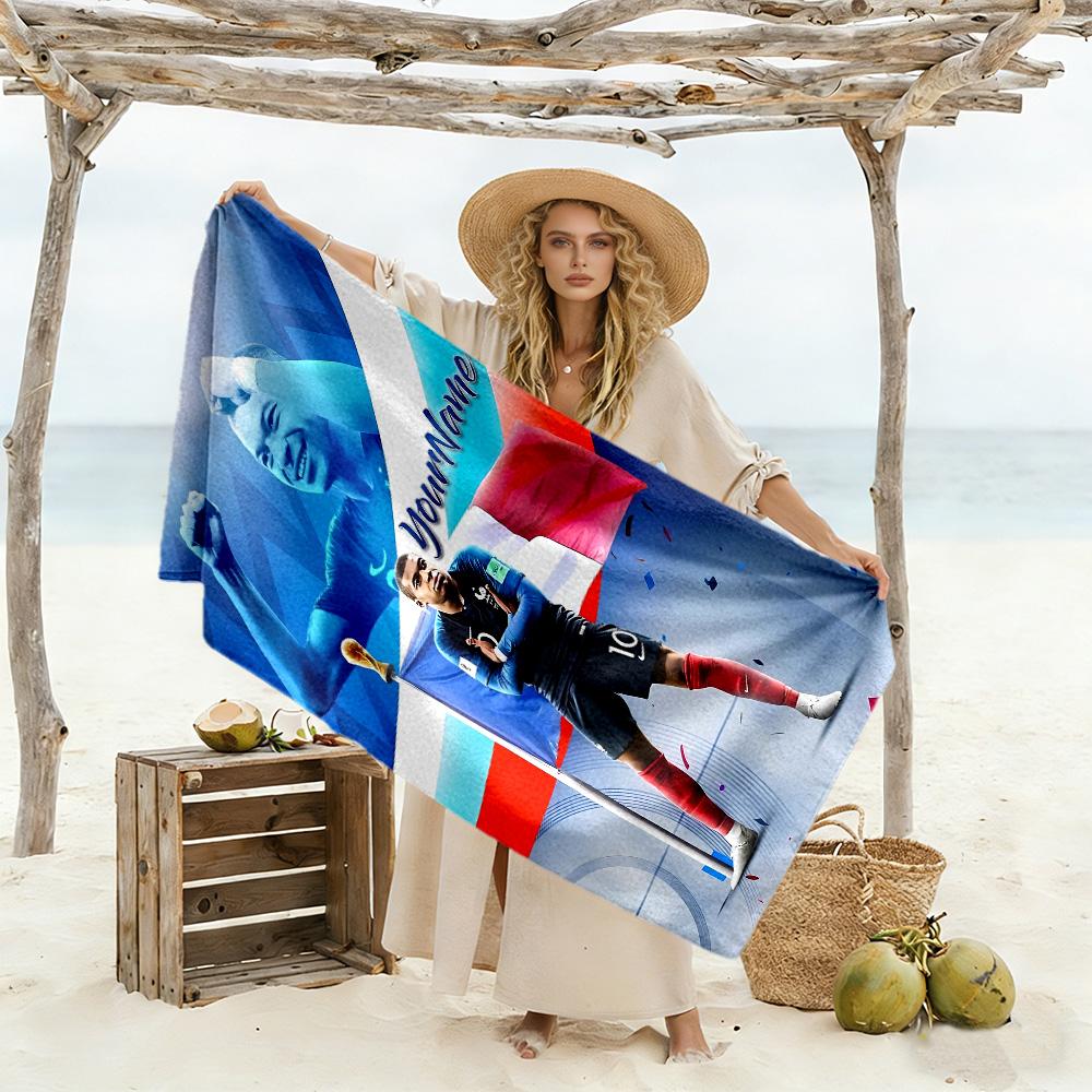 Mbappe Personalized Text Beach Towel Super Soft & Absorbent Suitable for Sports Travel Swimming Yoga Bathroom Beach And Pool