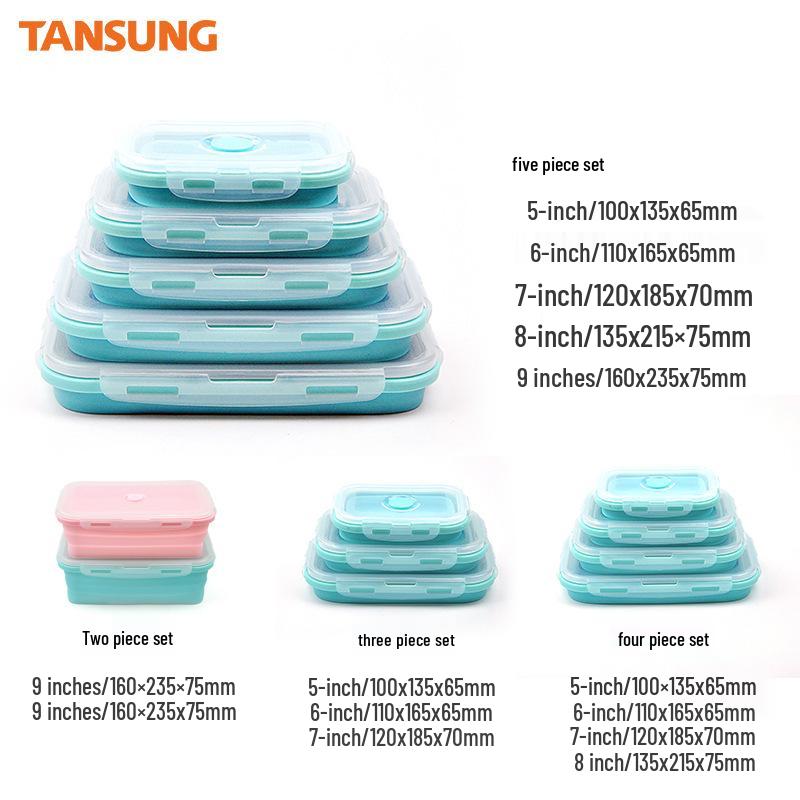 Foldable Silicone Lunch Box Set of 5 - Microwave & Portable Food Containers