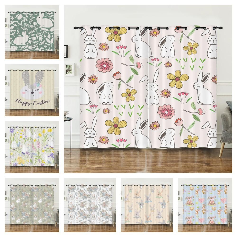 Curtain Animal Rabbit Illustration Curtain Digital Printing Blackout Curtain No Punching