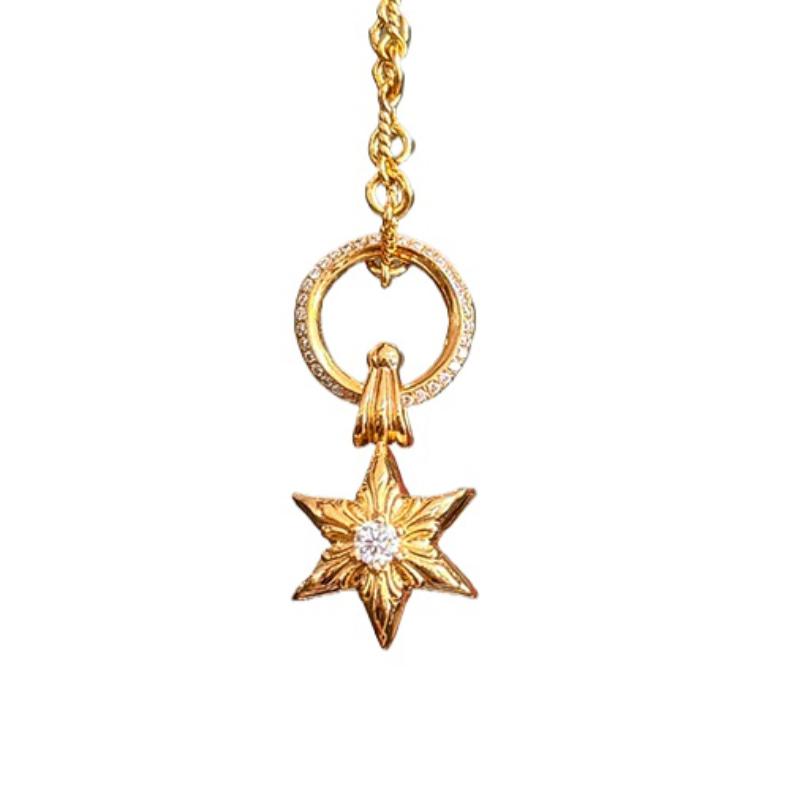 Light Luxury Classic Hexagonal Star Inlay Diamonds Necklace Pendant Exquisite Charm Retro Collar Chain Banquet Party Jewelry