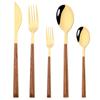 5Pcs Wood Handle Dinnerware Set Stainless Steel Tableware Steak Knife Fork Dessert Spoon Cutlery Western Kitchen Flatware