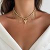 Sweet And Cool Metal Love Chain Fringed Necklace, Simple Crystal Beaded Collarbone Necklace For Women