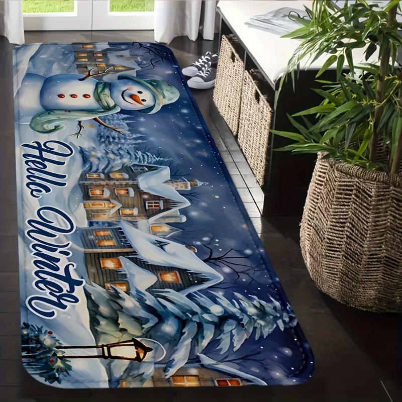 Christmas Snowman Kitchen Mat Home Decor Bedroom Hallway Balcony Rugs Bathroom Non-slip Entrance Mat Christmas Decorations