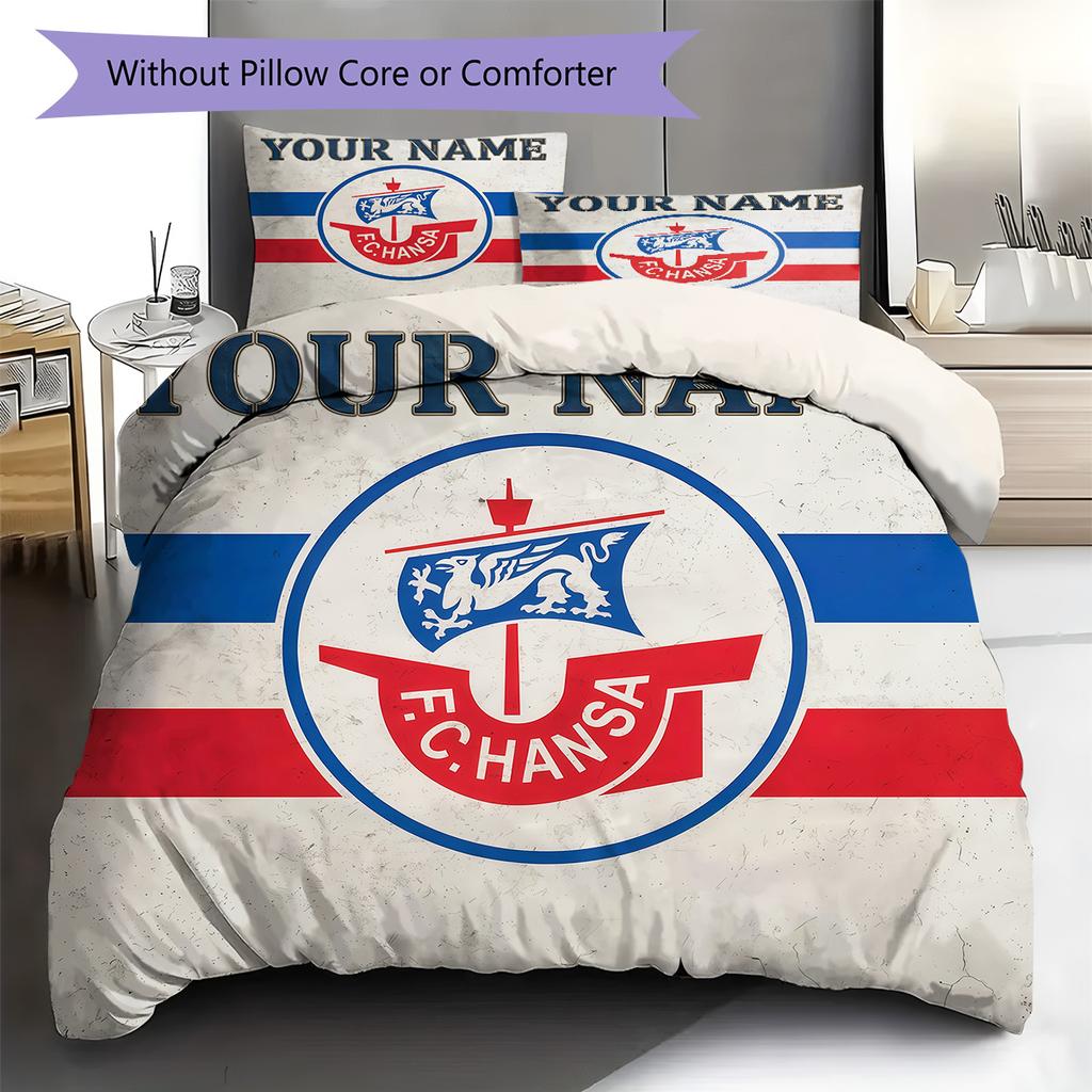 Benutzerdefinierte Bettwäsche FC Hansa Rostock, Steppbett-Set Bettbezug Kissenbezug Heim-Geburtstagsgeschenk(1 Bettbezug + 2 Kissenbezüge, ohne Füllung) -HE63