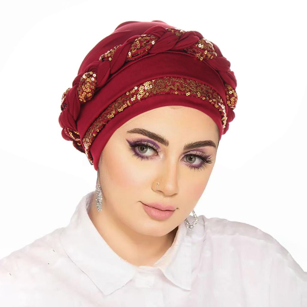 Casual Polyester Knit Headscarf Hat With Embroidered Braid For Autumn Wear