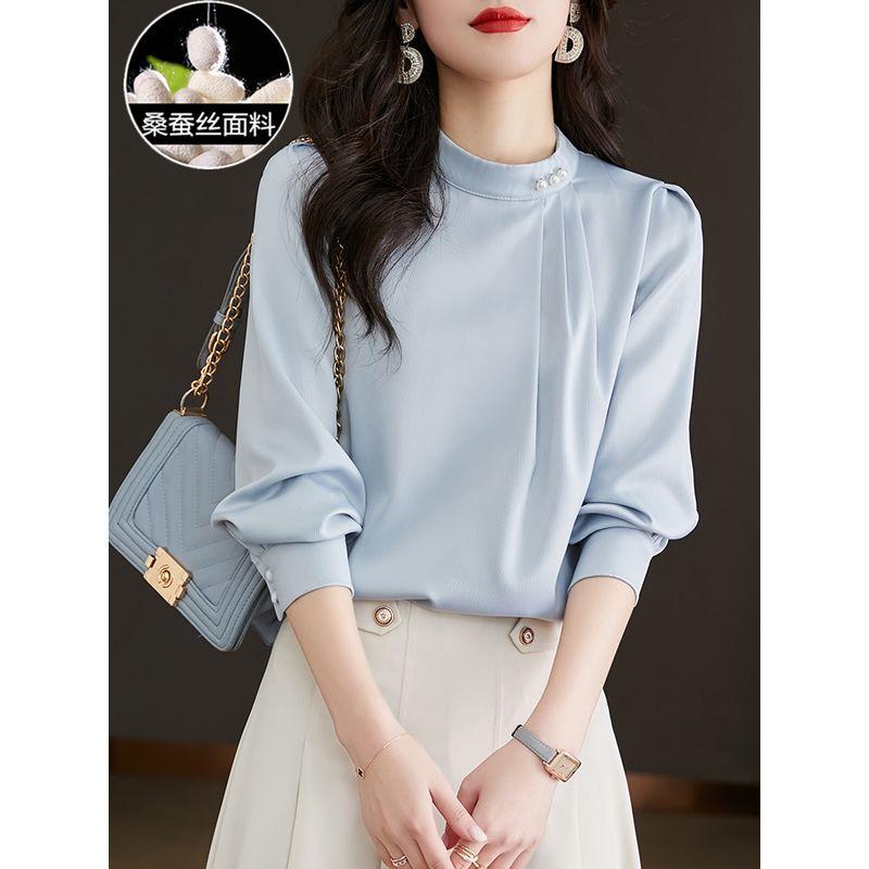 

Spring 2025 New Blue Color Silk Shirt Women Stylish Niche Style French Mulberry Silk Women s Shirt Tops Blue S