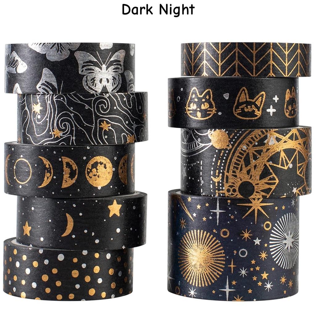 9 Rolls Mystic Gold Washi Tape Set Wide Gold Silver Foil Masking Tape Adhesive Decorative Stickers for Arts DIY Crafts