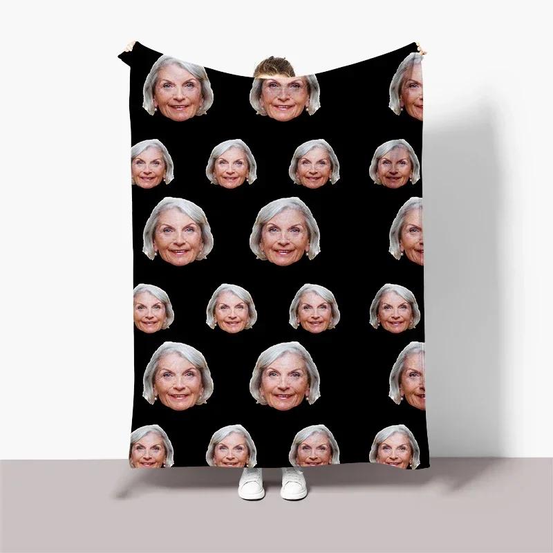 Fun Black Background Photo Face with Picture Blanket,Birthday Souvenir Gifts Throw Blanket for Men Women