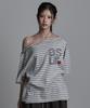 Aejeuyua Striped Off-Shoulder T-Shirt Gray