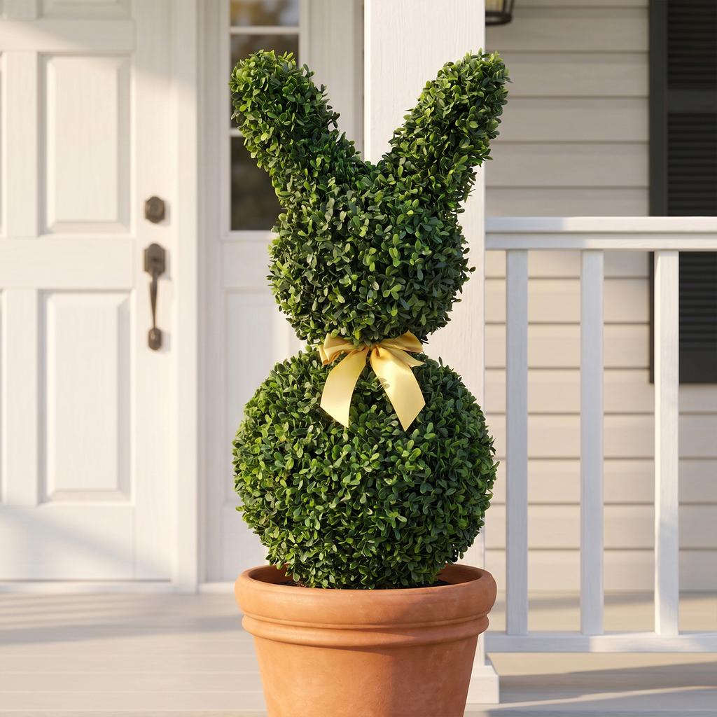 Artificial Boxwood in Rabbit Shape, 740 Leaves, Artificial Plant for Indoor and Outdoor Use, with Ground Anchor, 83 cm, Green