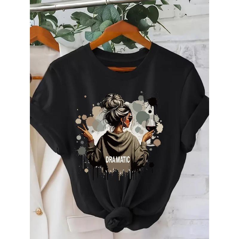 

European sizes A Women S Stylish Printed Short-Sleeve T-Shirt with a Round Neck, Perfect for Casual Daily Wear 4XL чорний